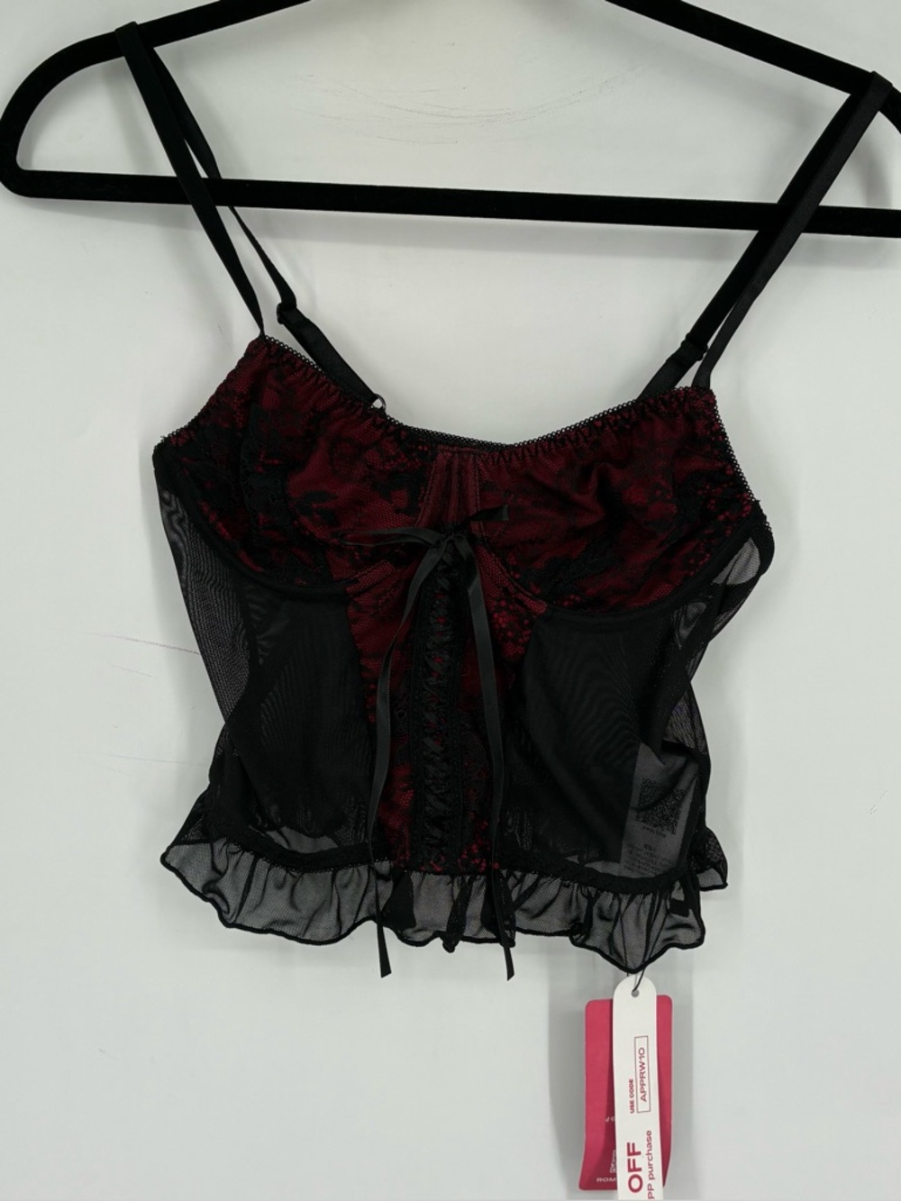 NEW Small Black Red Lace Up Corset Top Sheer Sexy Lingerie Whimsigoth Witch